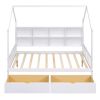 Wooden Full Size House Bed with 2 Drawers,Kids Bed with Storage Shelf, White(Expected Arrival Time: 5.15)