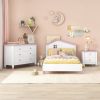 3-Pieces Bedroom Sets Twin Size Platform Bed with Nightstand and Storage dresser,White+Pink