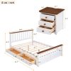 3-Pieces Bedroom Sets Queen Size Platform Bed with Two Nightstands(USB Charging Ports),White+Walnut