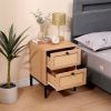 Rattan Nightstand Set of 2,Bedside Table with 2 Natural Rattan Drawers and Metal Legs