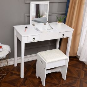 Flip Single Mirror Double Drawers Straight Feet Dresser White