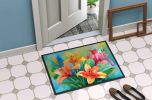 Lilies in Watercolor Doormat Front Door Mat Indoor Outdoor Rugs for Entryway, Non Slip Washable Low Pile, 24H X 36W