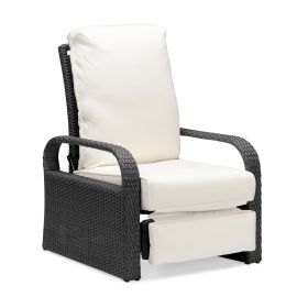 Outdoor Garden Recliner, Automatic Adjustable Wicker Lounge Recliner Chair with Comfy Thicken Cushion, All Weather Aluminum Frame