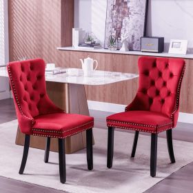 Classic Velvet Dining Chairs, High-end Tufted Solid Wood Contemporary Velvet Upholstered Dining Chair with Wood Legs Nailhead, SET OF 2,Burgundy