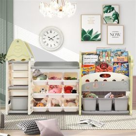 Kids Bookshelf Toy Storage Organizer with 17 Bins and 5 Bookshelves (Color: as picture)