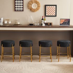 24" Tall, Round Bar Stools, Set of 2 - Contemporary upholstered dining stools for kitchens (Color: as Pic)